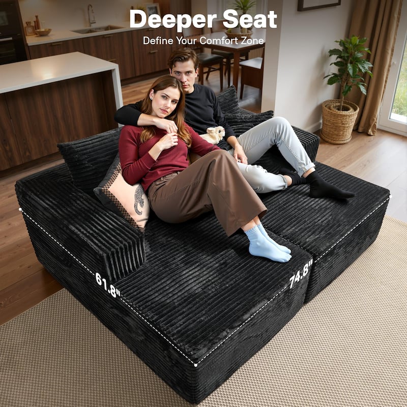 OVIOS Plush Sponge Double Chaise Lounge Sofa