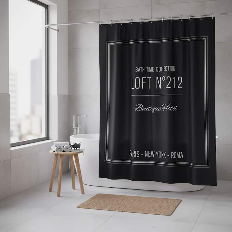 Polyester Shower Curtain - 79x71 inches - Writing Design - Black