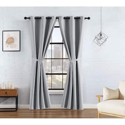 Lucky Brand Finley Textured Blackout Grommet Window Curtain Panel Pair with Tiebacks