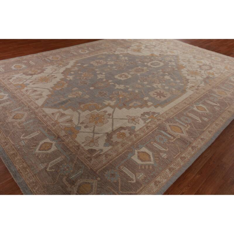Hand Knotted Oriental 100% Wool Carpet Transitional Medallion Greys & Charcoal Oushak Area Rug - 14' 3'' X 10' 0''