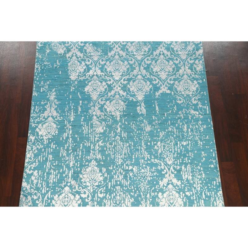 Wool/ Silk Vegetable Dye Distressed Versace Oriental Area Rug Handmade - 6'1" x 9'1"