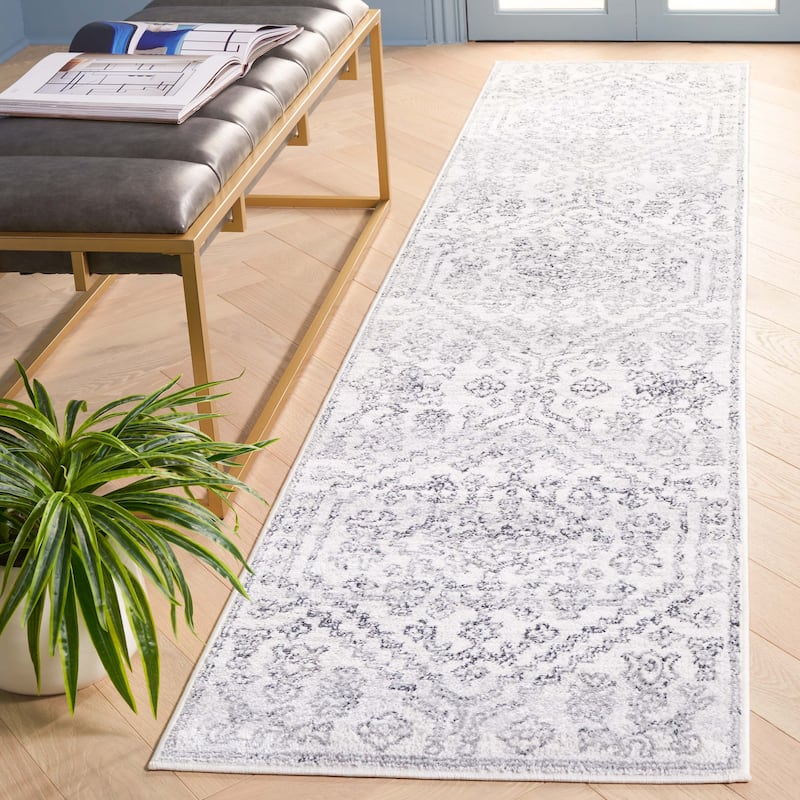 SAFAVIEH Layla Roseanne Shabby Chic Farmhouse Rug - 2'2" x 9' Runner - Ivory Grey/Charcoal