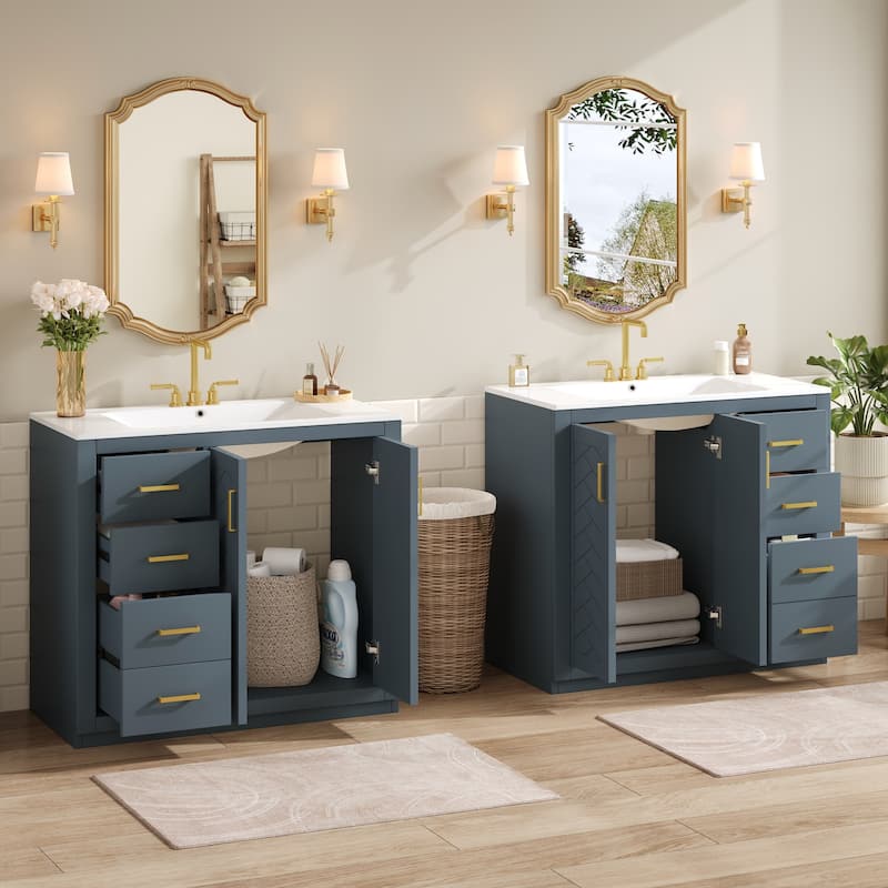 GDFStudio - Carrington Modern Freestanding Double Bathroom Vanity Set with Ceramic Sinks, Drawers & Soft Closing Doors - 72'W