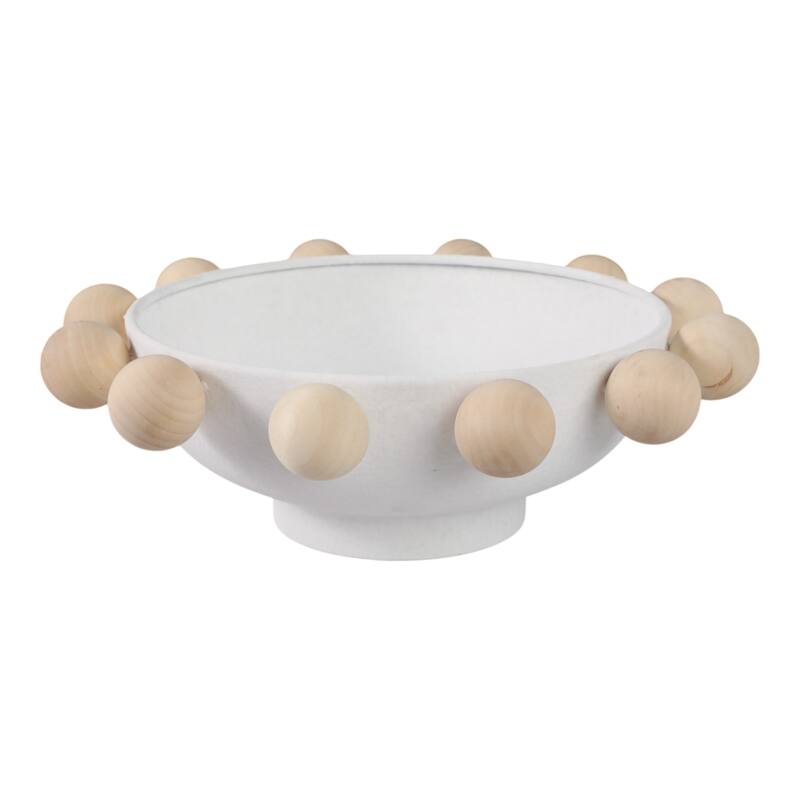 Wood and Metal Decorative Bowl with Fir Sphere Accents - 13" - 13.0"