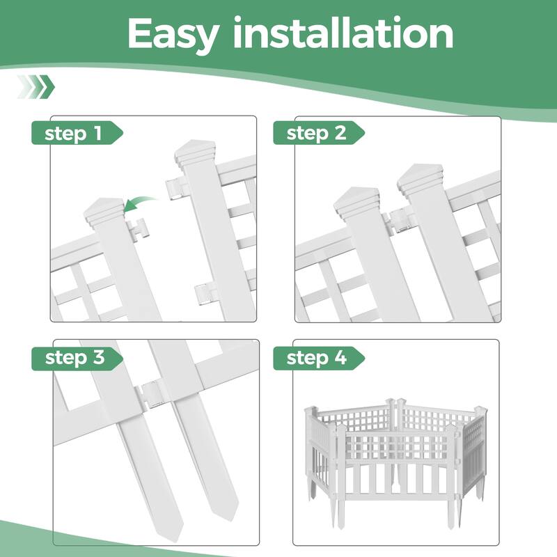 23.6" No-dig White Plastic Fencing Set Of 5 - 5-piece