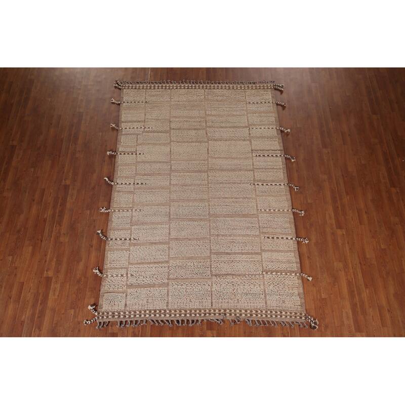 All-Over Striped Moroccan Area Rug Hand-Knotted Wool Carpet - 6'2"x 9'4"