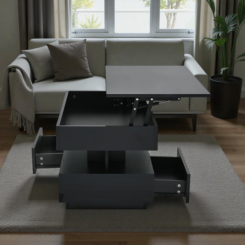 39.3" Modern Lift-Top Coffee Table with LED Lights, Hidden Storage Compartment and 2 Drawers for Living Room or Office