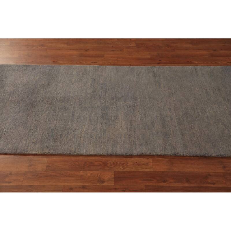 Gray & Beige Modern Gabbeh Runner Rug Handmade Wool Carpet - 2'8" x 9'6"