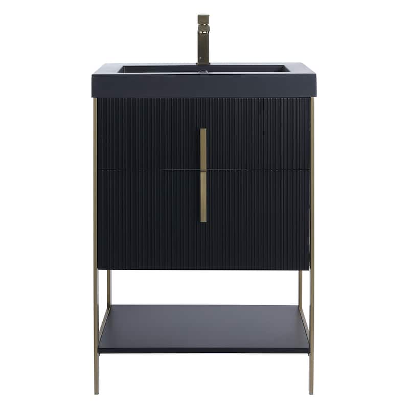 Fine Fixtures Serenity Modern Bathroom Vanity with Black Gel Acrylic Top