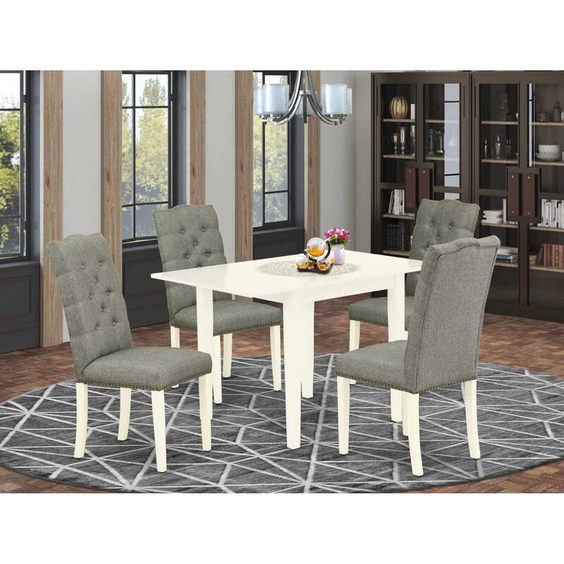 HomeStock 5-Pc Linen White Finish Solid Wood Top-Dining Room Set with Leaf-Seats 4