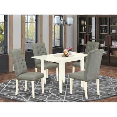 HomeStock 5-Pc Linen White Finish Solid Wood Top-Dining Room Set with Leaf-Seats 4