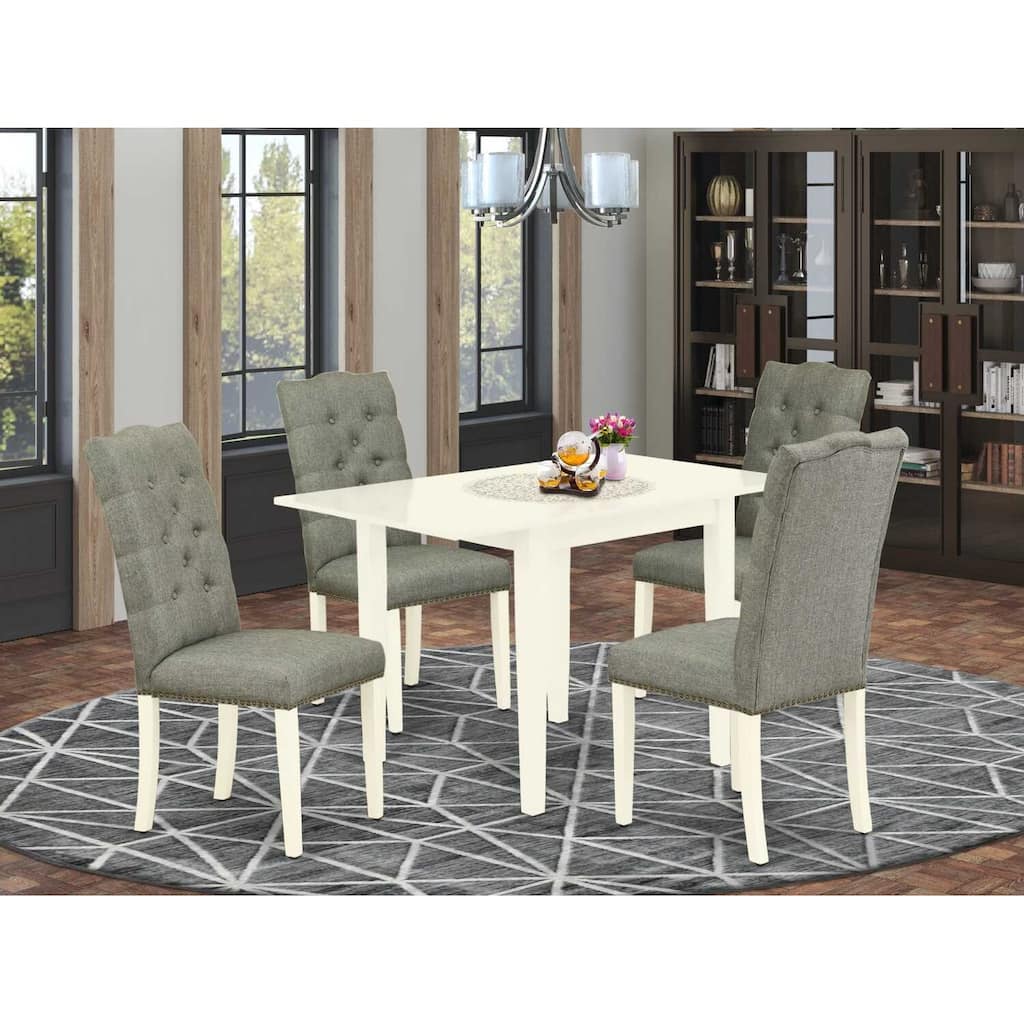 HomeStock 5-Pc Linen White Finish Solid Wood Top-Dining Room Set with Leaf-Seats 4