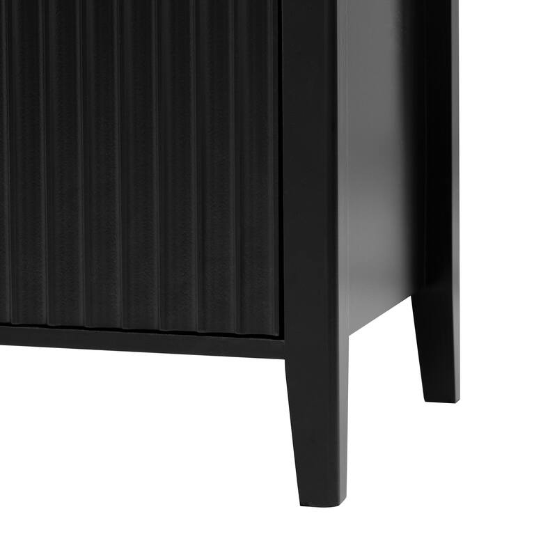 Stylish 3-Door Sideboard Buffet Cabinet with Vertical Pattern & Metal Handles for Hallway & Living Room