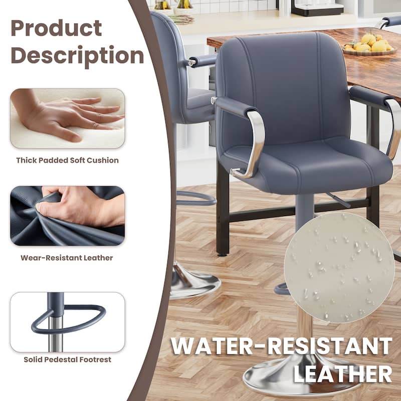 Swivel Bar Stools with Back Support - Adjustable Height Counter Stools for Kitchen Island & Home Bar