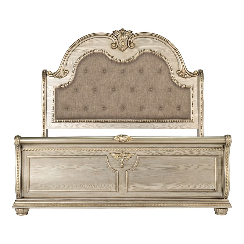 Furniture of America Etane Traditional Solid Wood Sleigh Bed with Tufted Leatherette Headboard