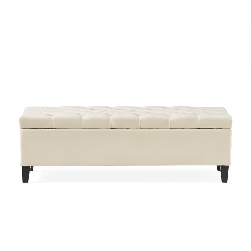 51" Button-Tufted Diamond Stitch Storage Ottoman with Pressure Hinges