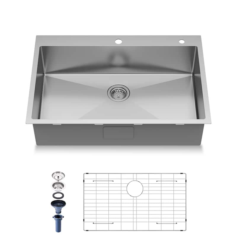 Mega Casa 33'' Undermount Single Bowl Handmade Sink, Stainless Steel Kitchen Sink, Sliver - Silver