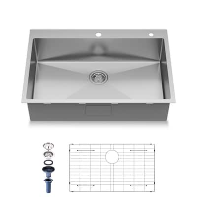 Mega Casa 33'' Undermount Single Bowl Handmade Sink, Stainless Steel Kitchen Sink, Sliver