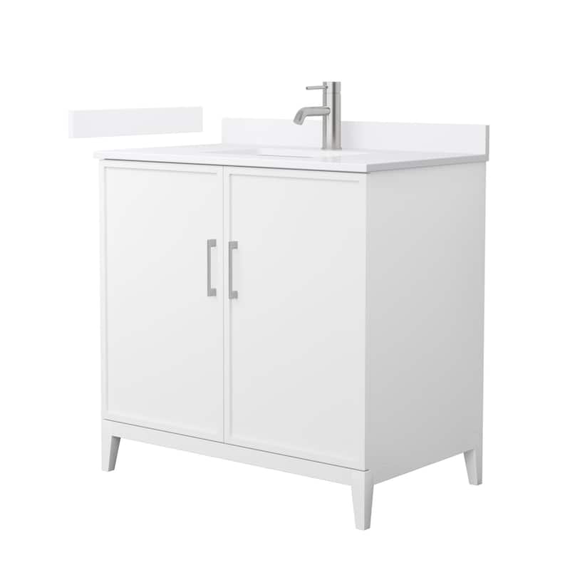 Wyndham Collection WCH717136S-QTZ-UNSMXX Elan 36" Free Standing Single - White / White Quartz Top / Brushed Nickel Hardware
