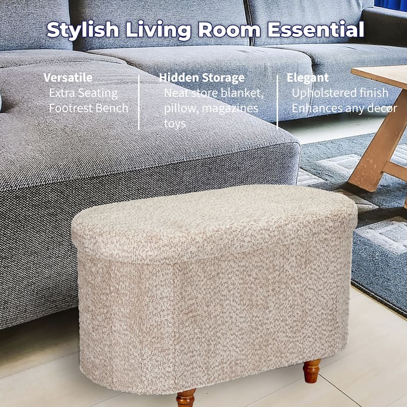 Aria Home Esme Brown Boucle Storage Ottoman Bench with Seat Cushion