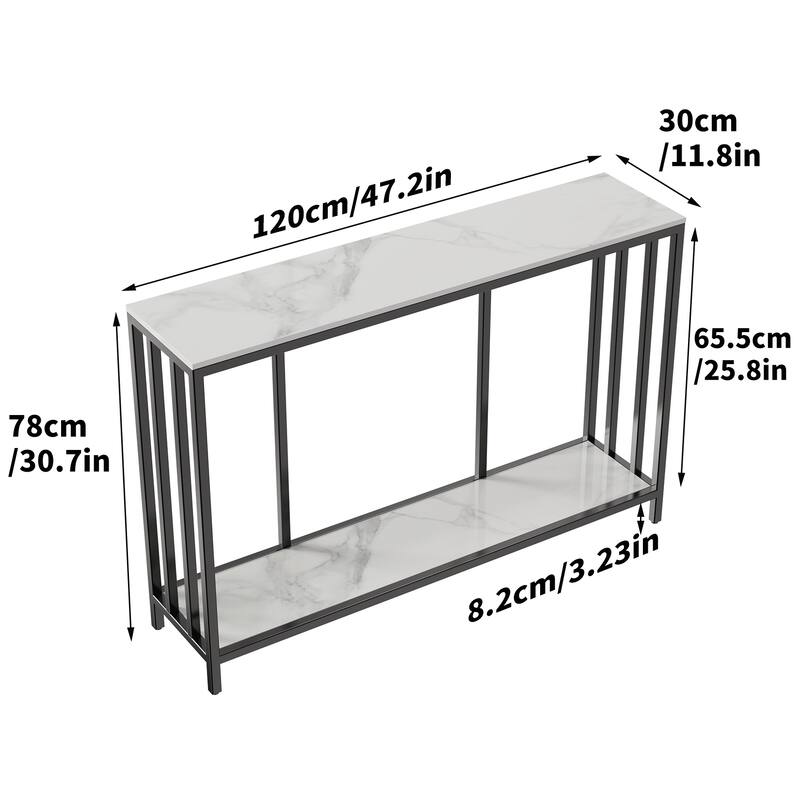 Marble Console Table 2 Tier with Metal Frame Sofa Storage Table - 47.2x11.8x30.7 inch