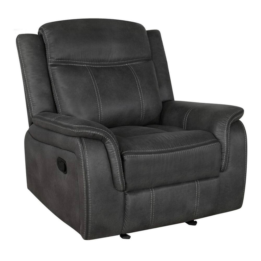 Lenard 41 Inch Manual Gliding Recliner, Piped Details, Charcoal Gray, Black