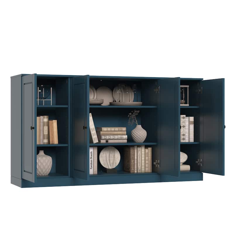 100% Solid Wood 65" Sideboard with Clear, Frosted Glass or Solid Wood Doors by Palace Imports