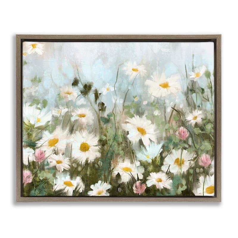 Stupell Daisy Field Painting Framed Floater Canvas Wall Art Design by Nina Blue - 31 x 25 - Brown