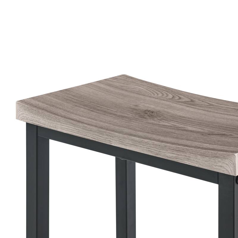 Counter Height Bar Table Set with Power Socket & LED Light, Farmhouse 4-Piece Dining Table Set with 3 Saddle Stools