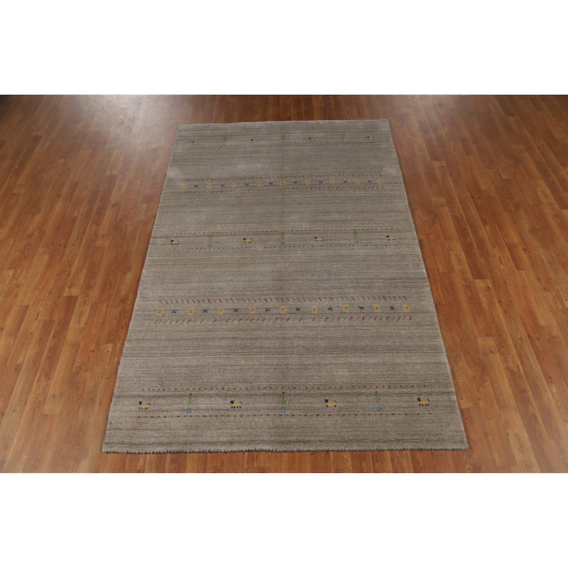 Hand Knotted Oriental 100% Wool Carpet Tribal Animal Pictorial Greys & Charcoal Gabbeh Area Rug - 7' 9'' X 5' 0''