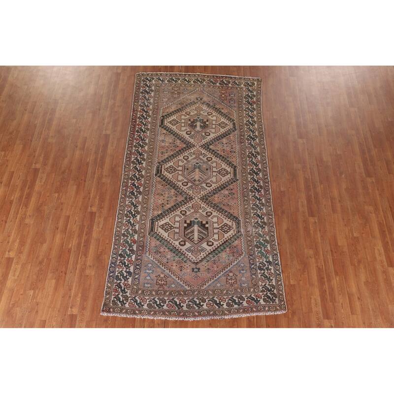 Tribal Distressed Bakhtiari Persian Antique Rug Handmade Wool Carpet - 5'2" x 9'11"