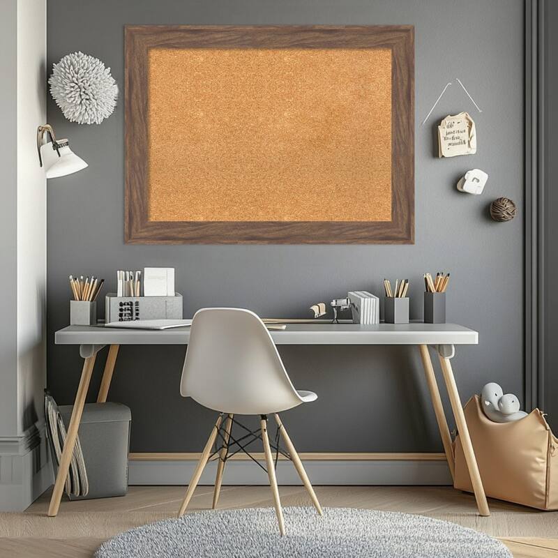 Pia Medium Brown Framed Cork Board - Bulletin Board, Organization Board, Pin Board