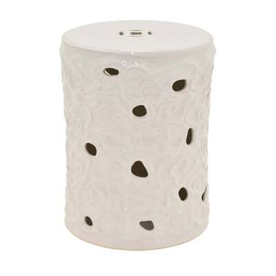 Bella 20 Inch Plant Stand Table, Pierced Pattern, Cylindrical White Ceramic