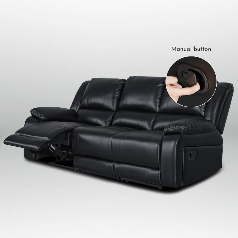82" Width Modern Contemporary Faux Leather Manual Reclining Sofa