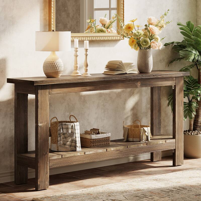 Industrial Farmhouse Solid Wood Console Entryway Table with Storage