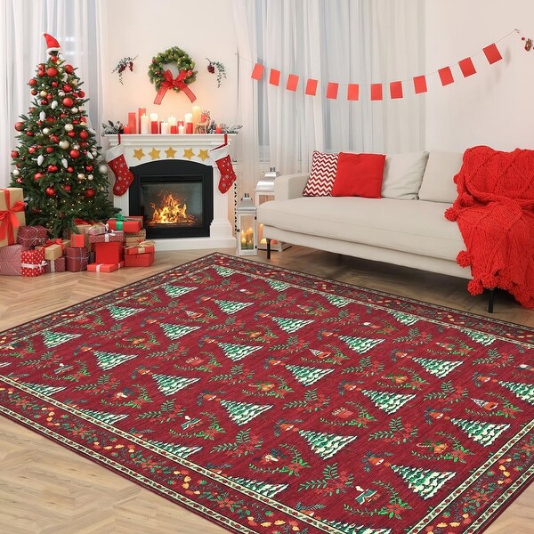 Christmas Area Rug Non-Slip Xmas Carpet, Winter Holiday Accent Rug