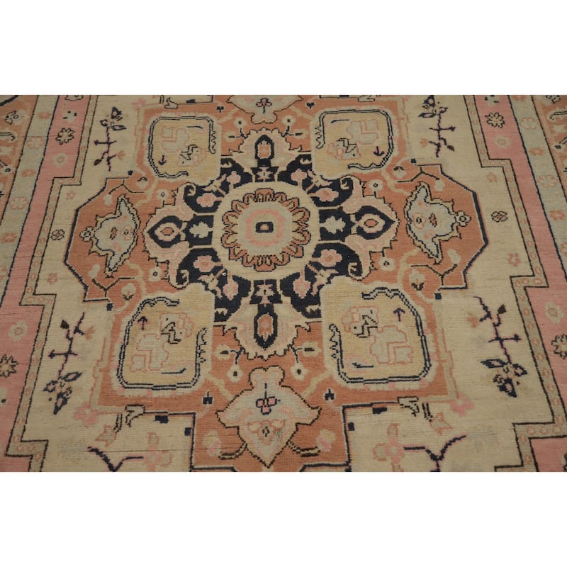 Hand Knotted Oriental 100% Wool Carpet Traditional Medallion Beige & Ivories Heriz (serapi) Area Rug - 9' 0'' X 5' 10''