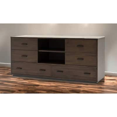 63" Walnut Six Drawer Double Dresser