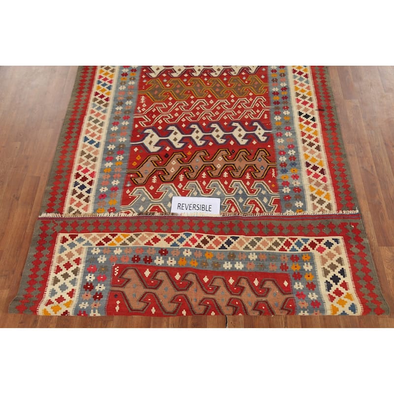 Kilim Qashqai Persian Vintage Rug Handmade Vegetable Dye Wool Carpet - 5'5"x 9'9"