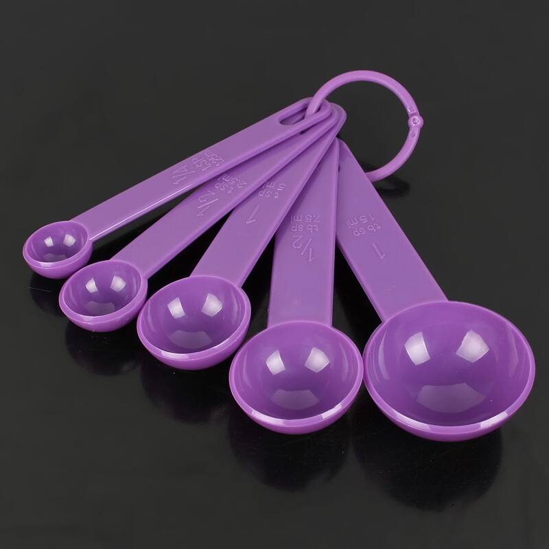 Home Kitchen Plastic Tea Soup Coffee Measuring Spoon Set Purple 5 in 1 - 5 Pcs