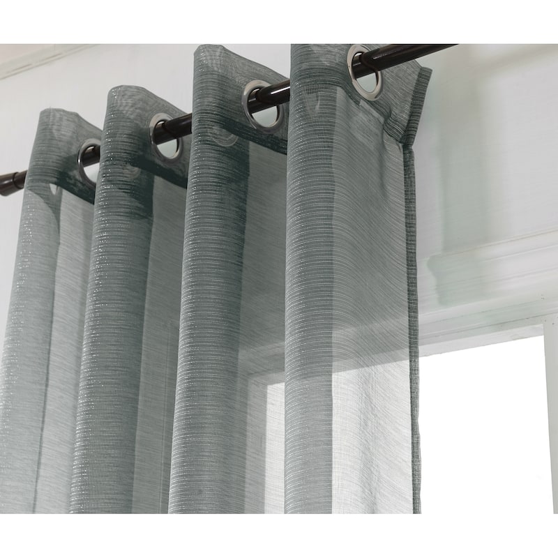 Lonnie Metallic Stripe Sheer Window Curtain Panel 90 inch