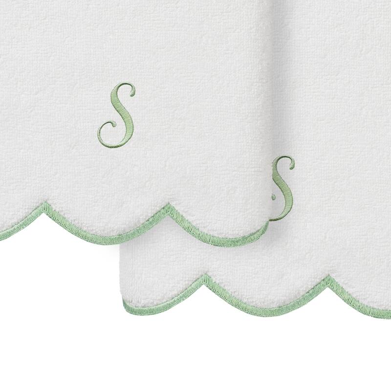 Authentic Hotel and Spa 100% Turkish Cotton Green ADORNIA Scallop Personalized 2 Piece Hand Towel Set - 2 Hand Towels