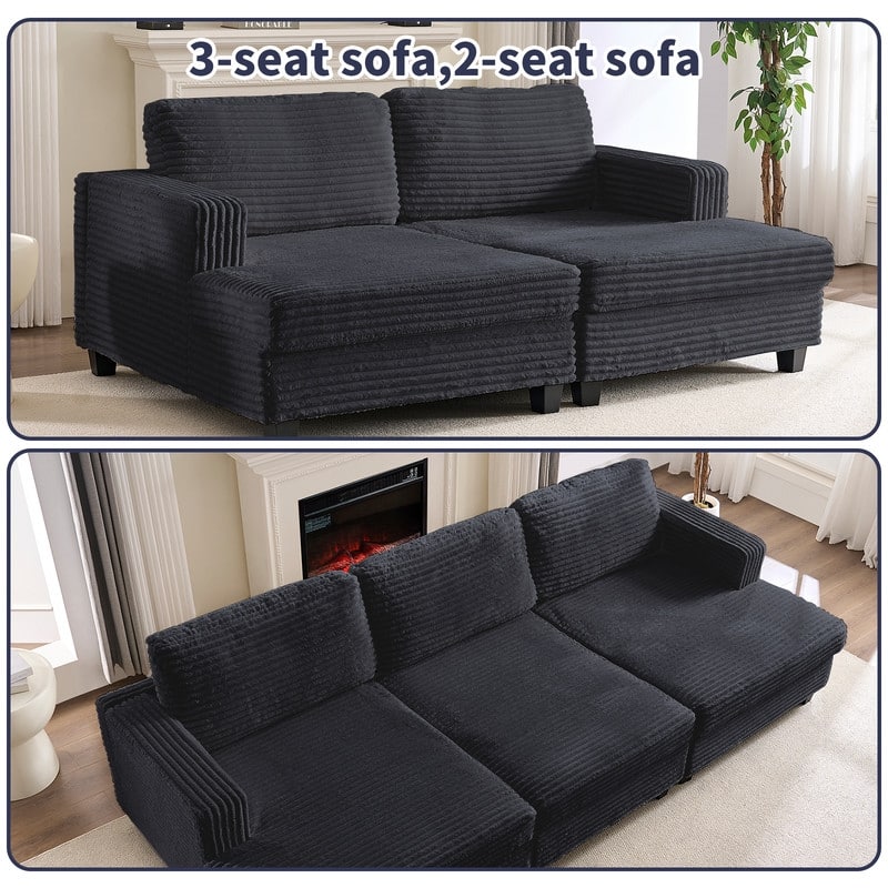 Mixoy Oversize Corduroy Fabric Convertible Modular 3-seater Sofa/Loveseat Sofa For Living Room