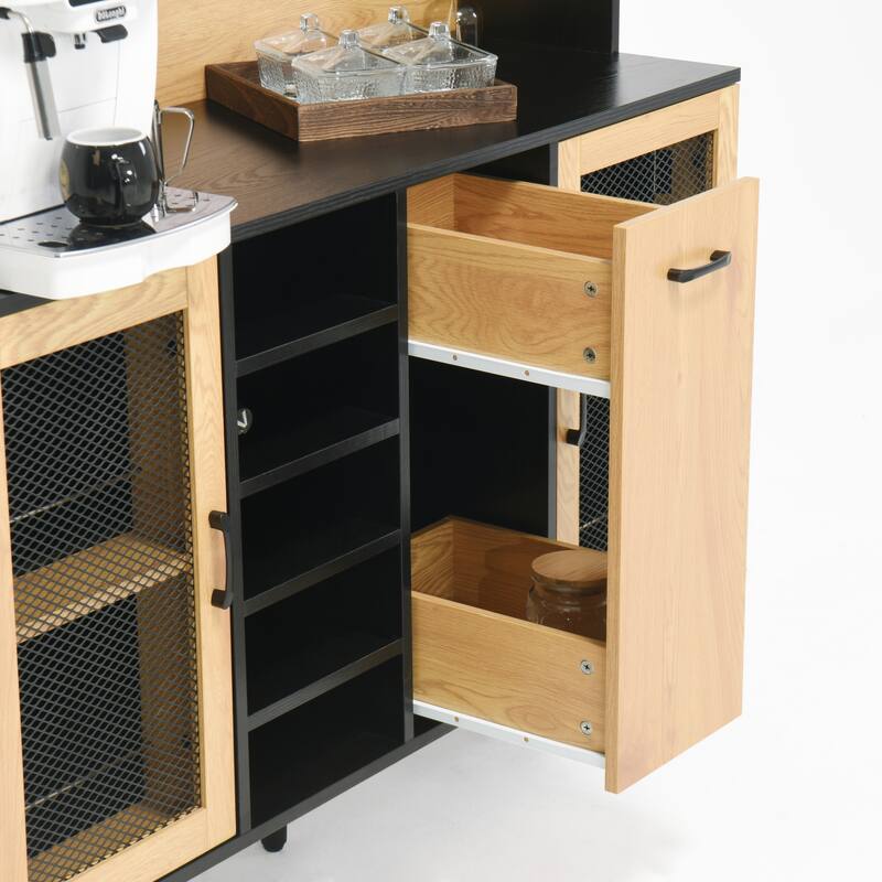 Kitchen Pantry Cabinet with Storage Doors, Coffee Bar Cabinet with Power Outlet, Buffet Sideboard Cabinet with Wine Rack