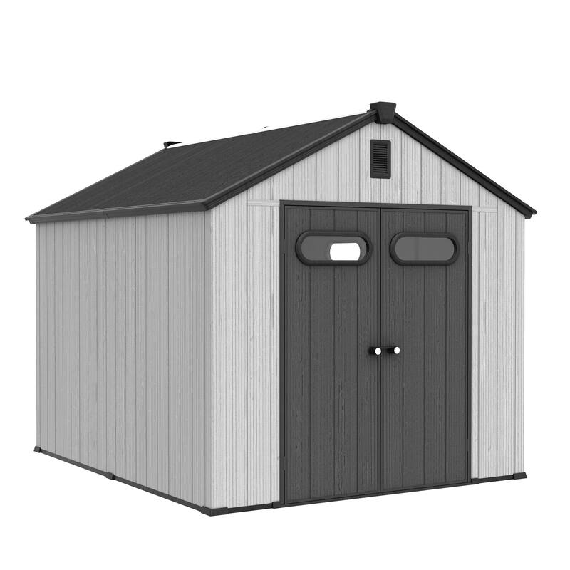 All-Weather Lockable Resin Outdoor Storage Shed with Window Floor for Patio Furniture and Tools - LightGrey