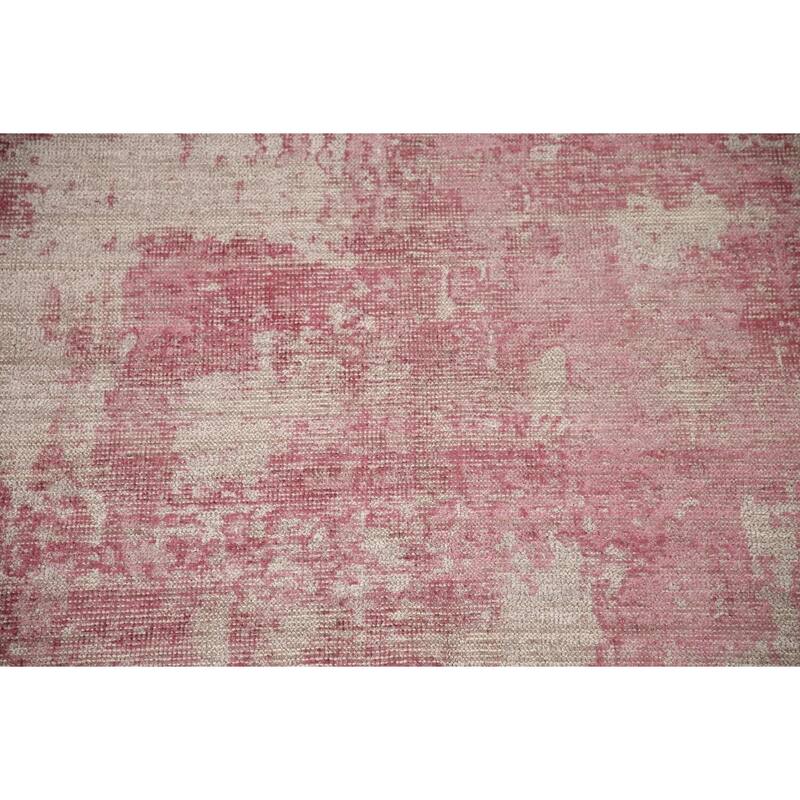 Pink Abstract Modern Area Rug Hand-Knotted Wool Carpet - 7'9"x 9'8"