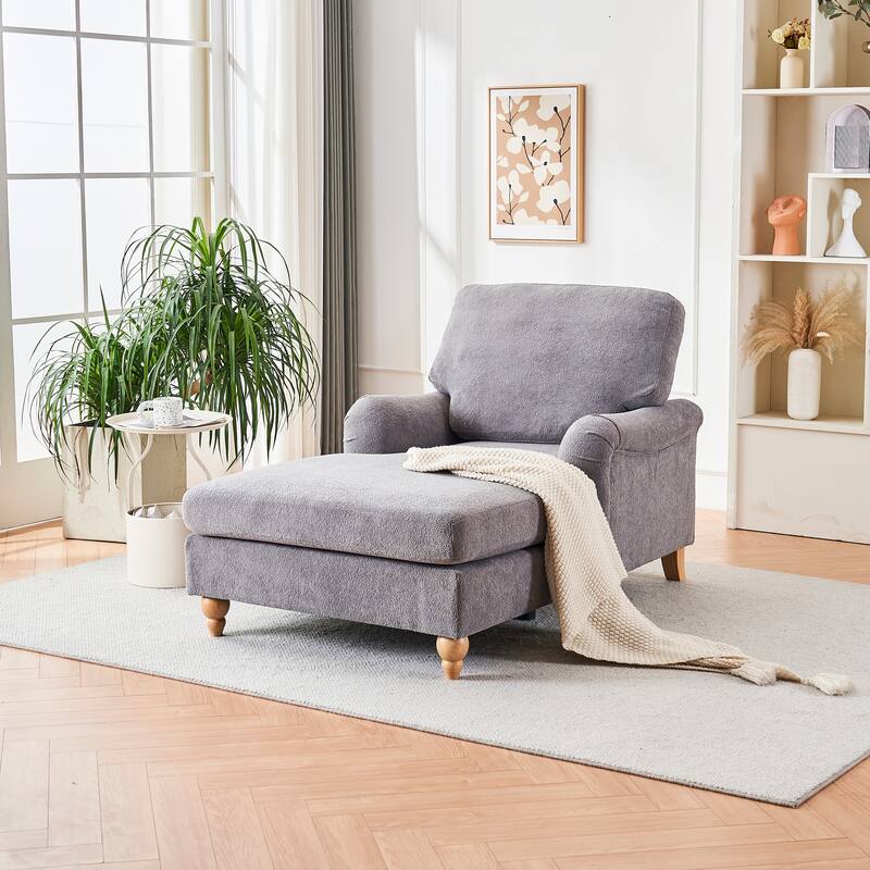 Modern Mid-Century Grey Foam Chaise Lounger Sofa