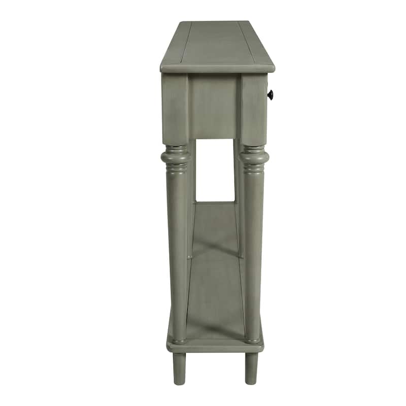 Roomfitters Retro Entryway Console Table with 4 Storage Spaces and Open Shelf for Entry, Living Room, or Hallway