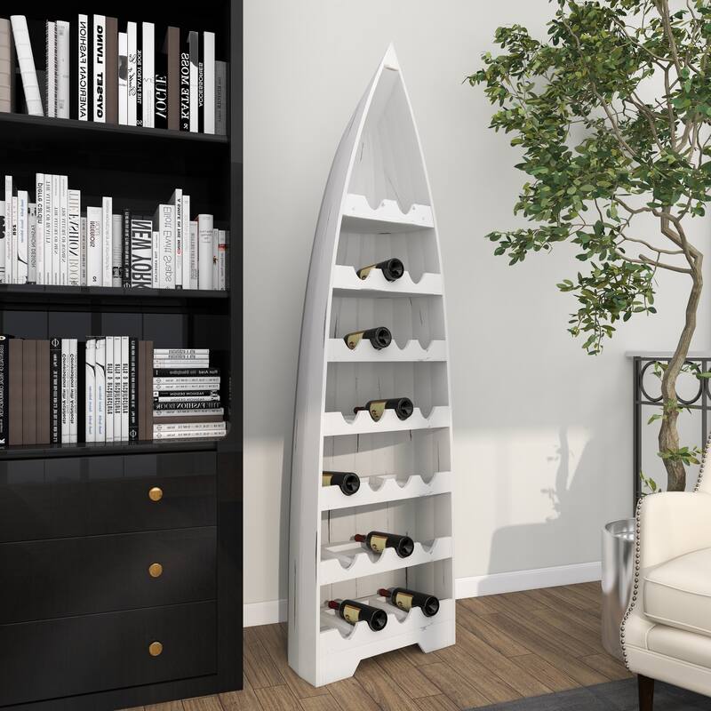 White Wood 25 Bottle Boat Storage Standing Wine Rack