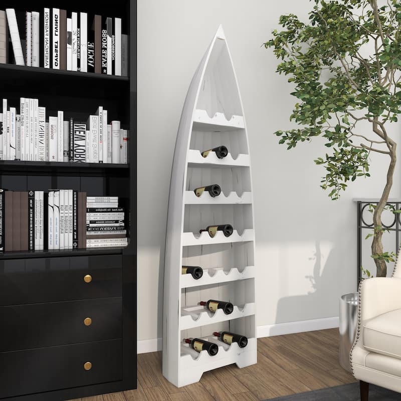 Wood Boat 25 Bottle Standing Wine Rack - White - Roche River Decor